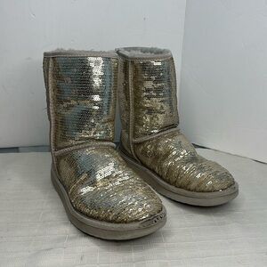 Ugg Classic Short Sequin Gold Glitter Sparkle Boots 3161